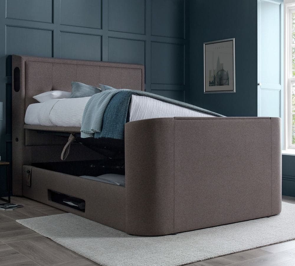 Monaco Dark Grey Fabric Electric Media TV Bed Happy Beds