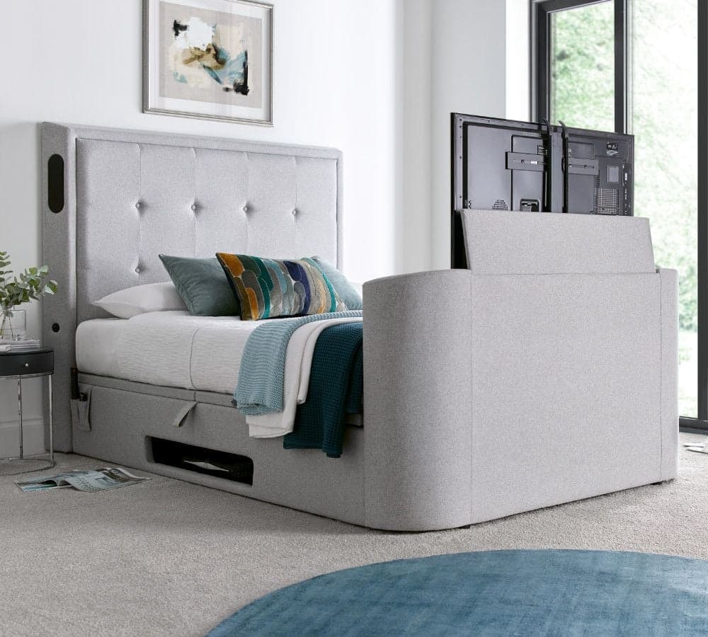 Grey double deals bed with tv