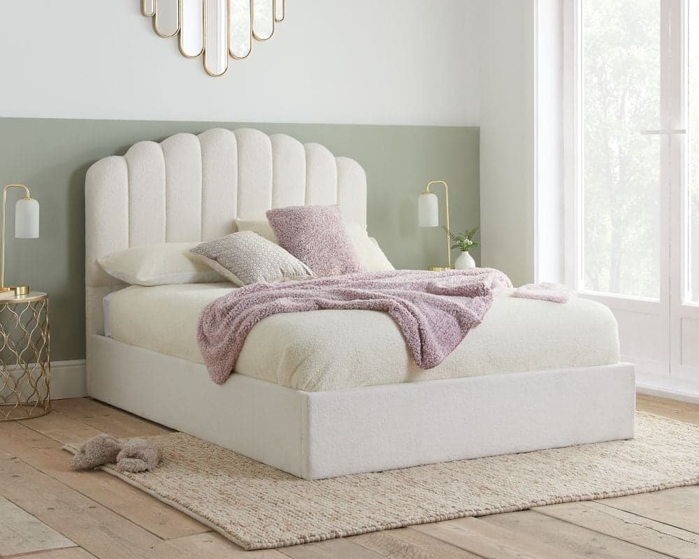 White upholstered sale full bed frame