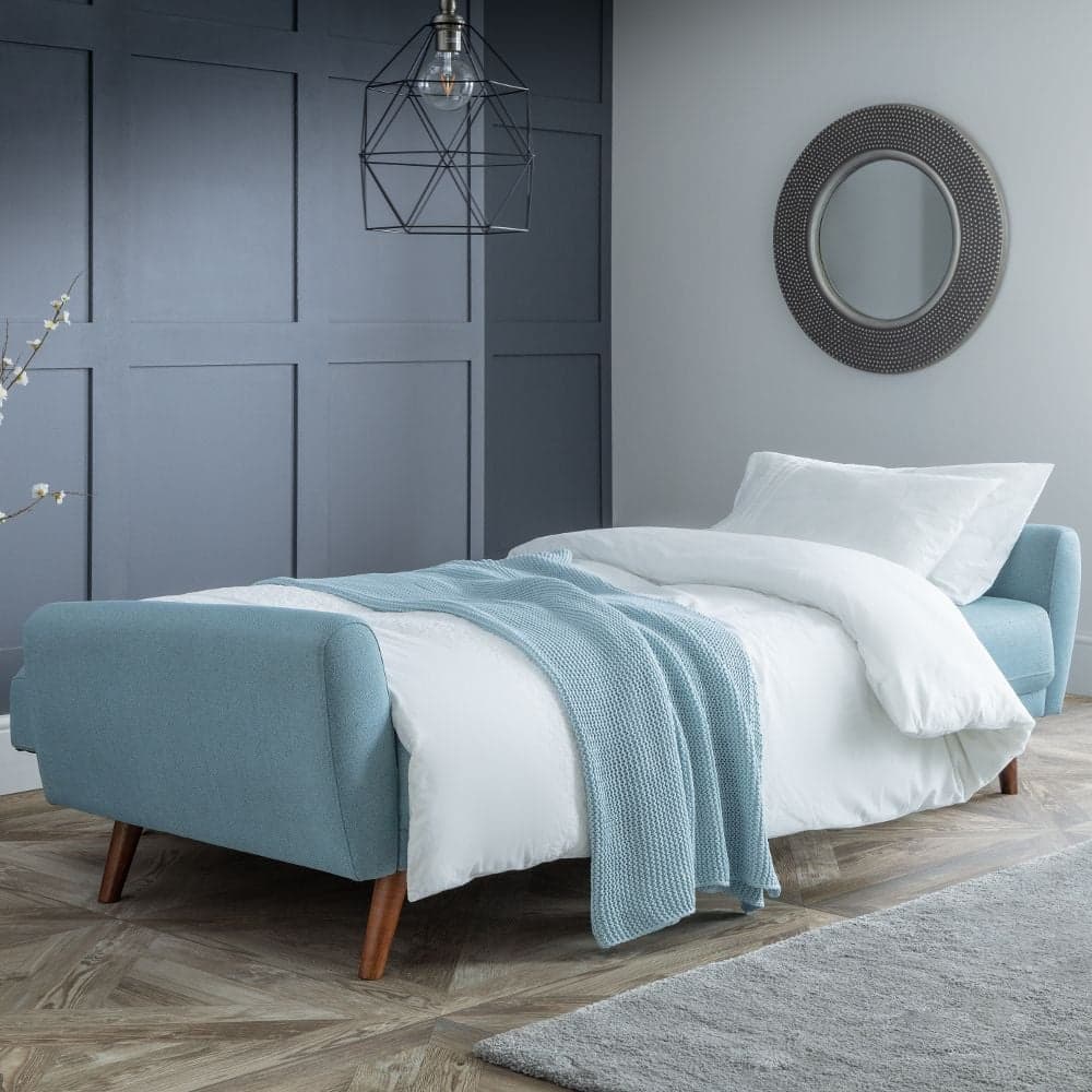 Monza Blue Fabric 3 Seater Sofa Bed Happy Beds