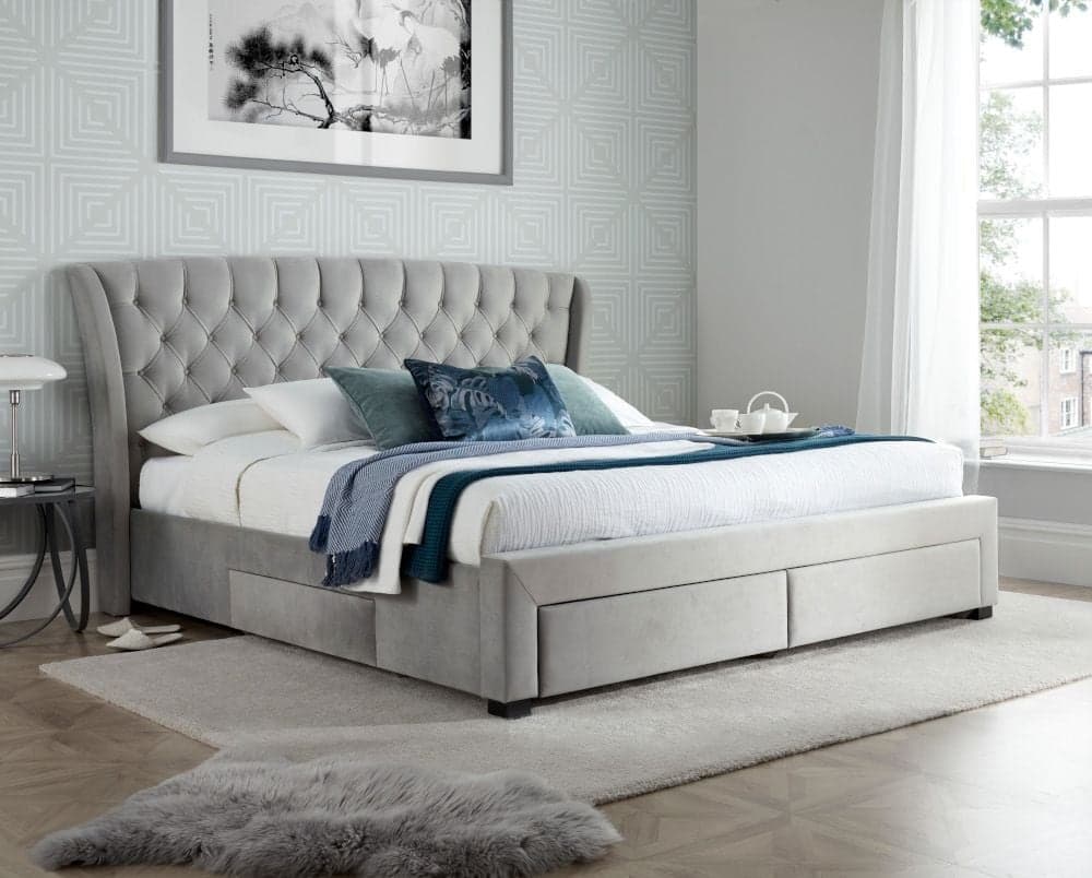 Grey king size online bed with storage