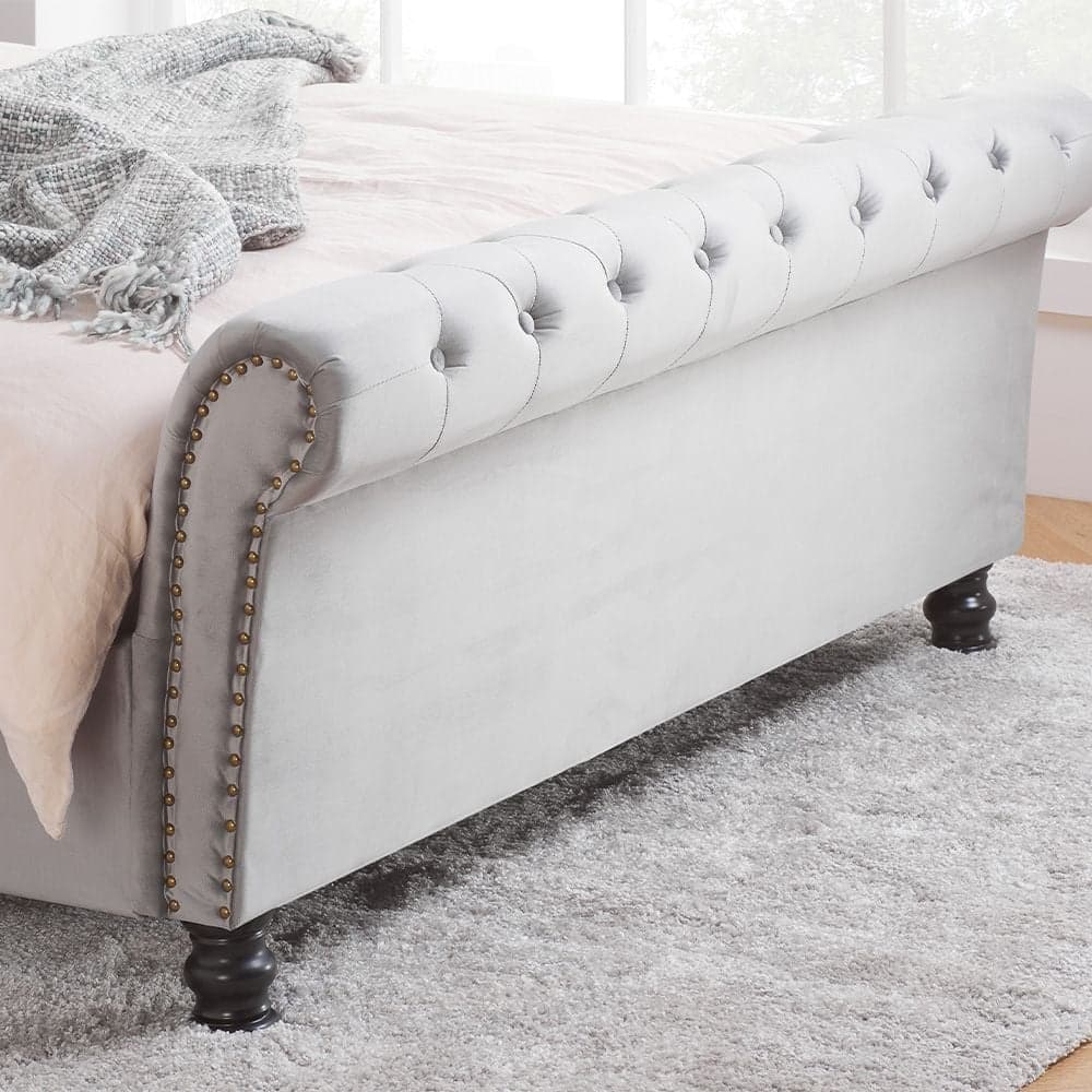 Copenhagen warm stone fabric deals scroll sleigh bed