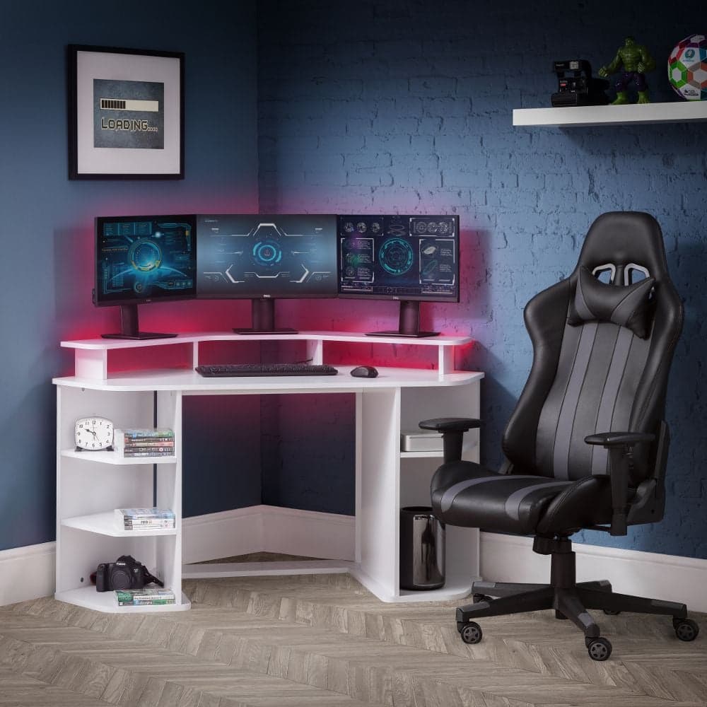 White l shop gaming desk