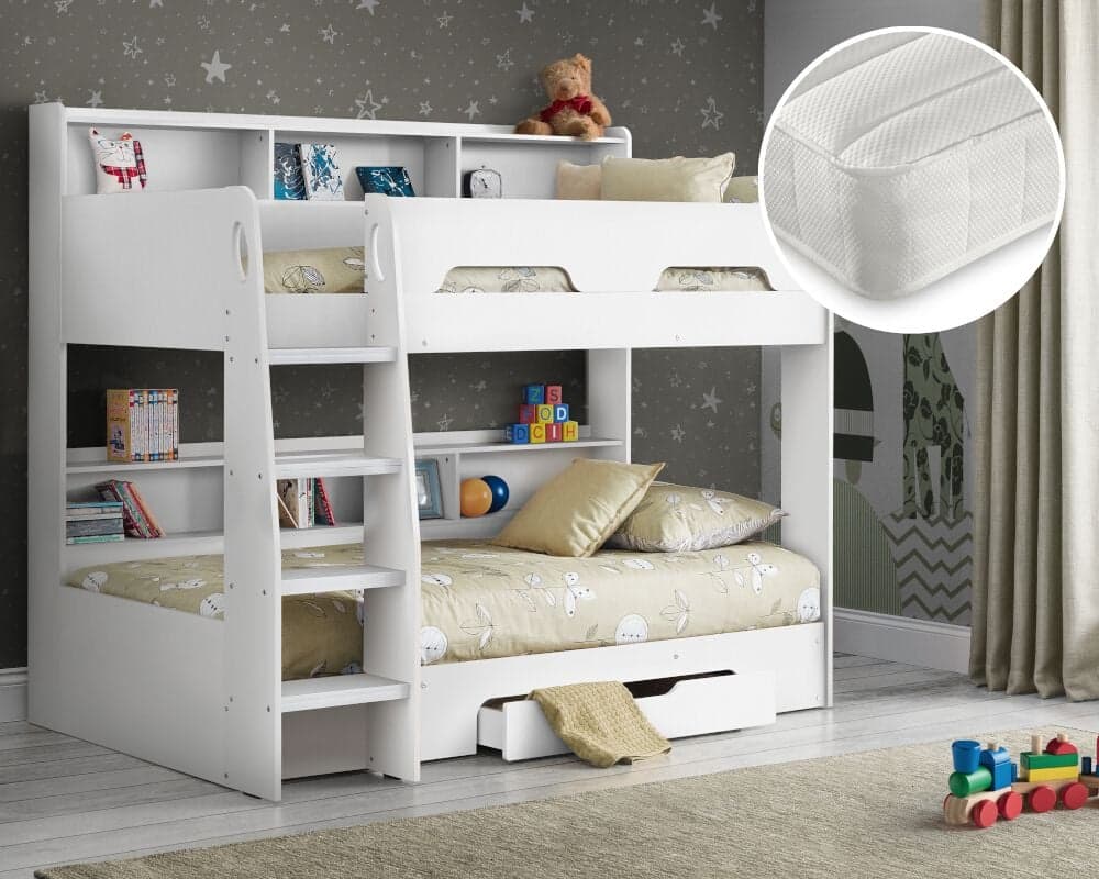 White bunk sale beds with mattresses