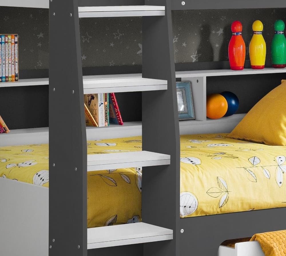 Orion Grey and White Wooden Storage Bunk Bed Frame Only 3ft Single