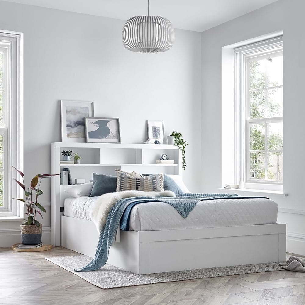 White storage bed with shop headboard