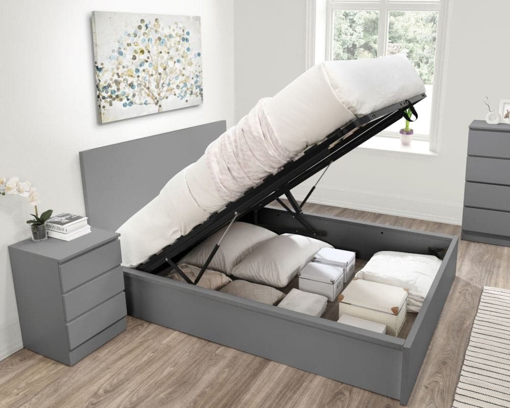 Grey wooden ottoman storage box deals