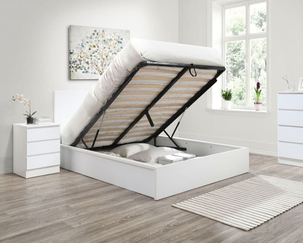 White wooden deals ottoman storage bed
