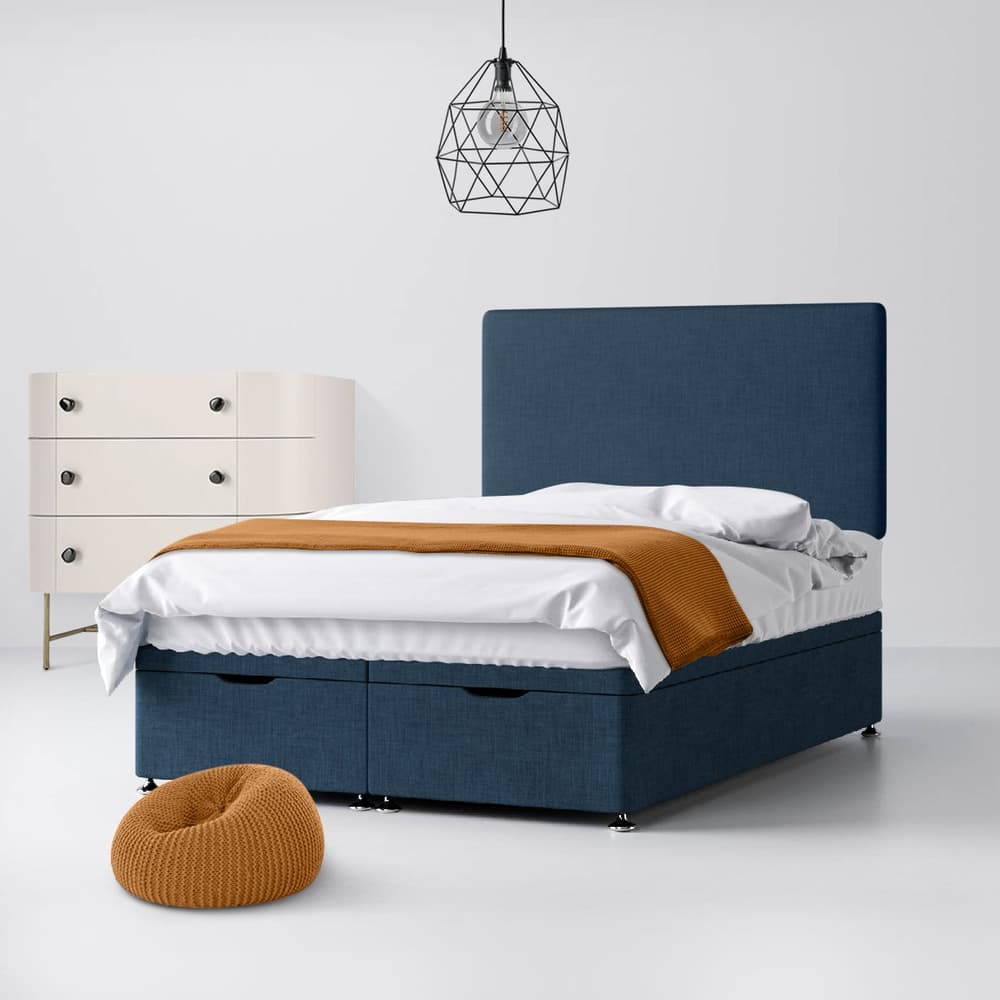 Blue Fabric Divan Bed Cornell Plain Headboard Happy Beds