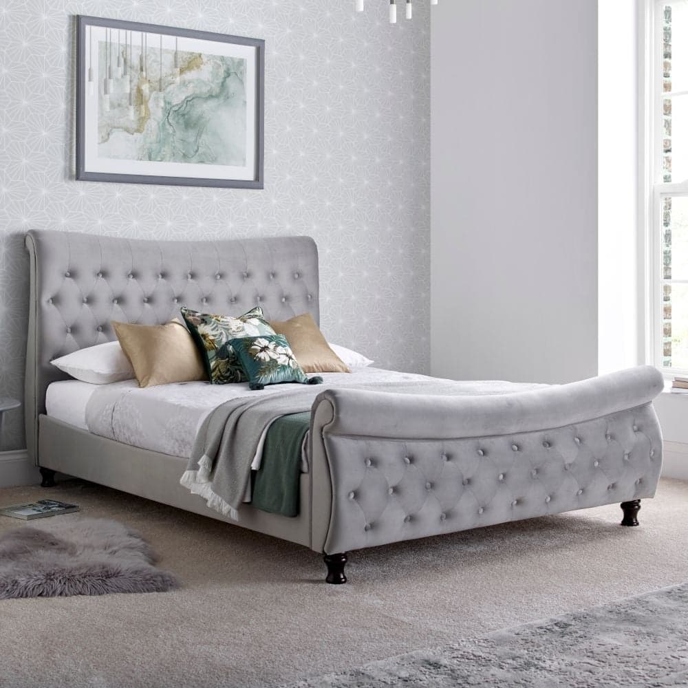Colorado grey velvet fabric sleigh outlet bed
