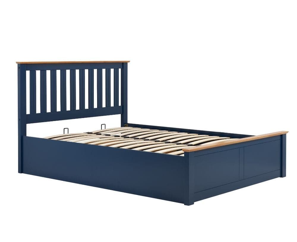 Phoenix navy blue wooden ottoman storage bed best sale