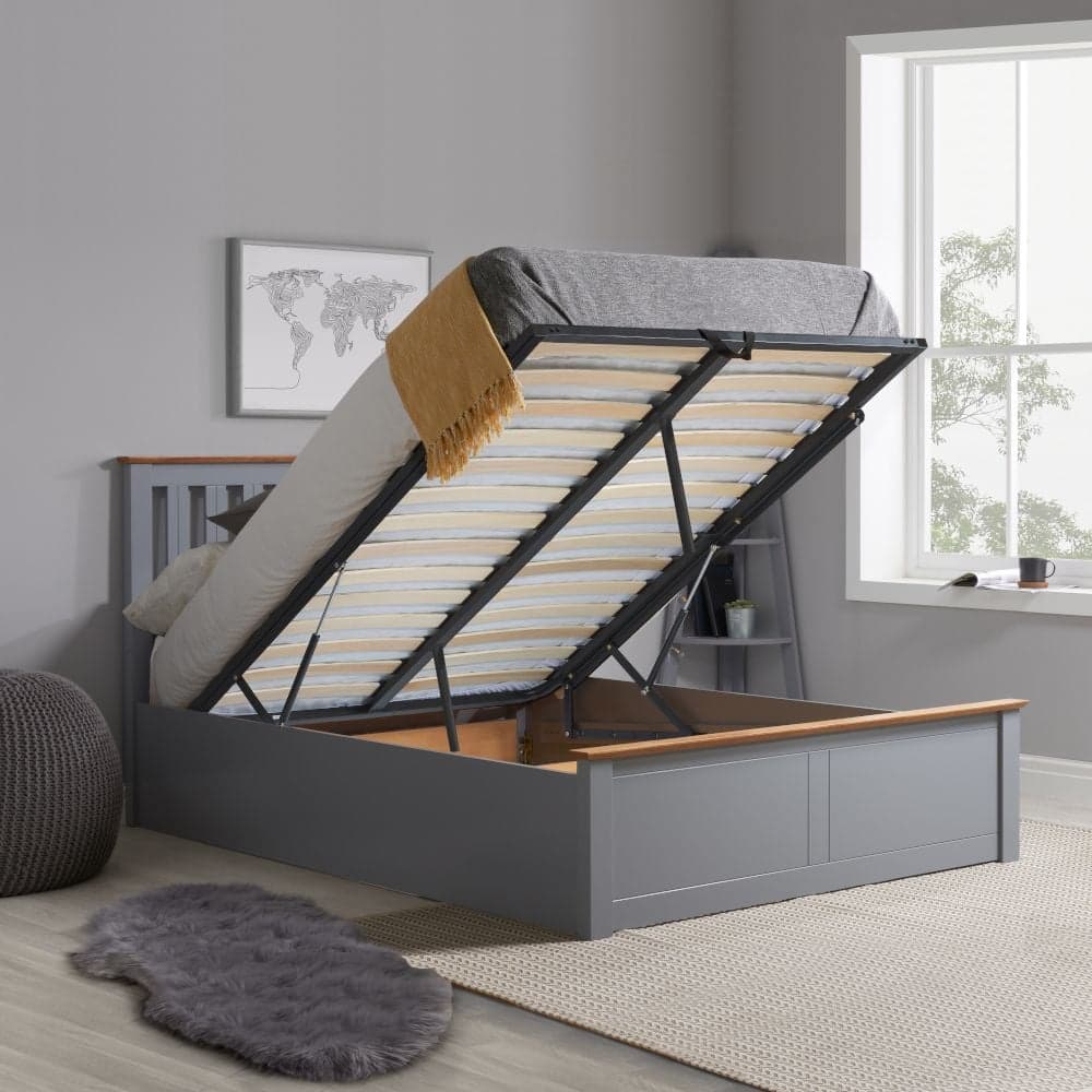 Phoenix Stone Grey Wooden Ottoman Storage Bed Happy Beds