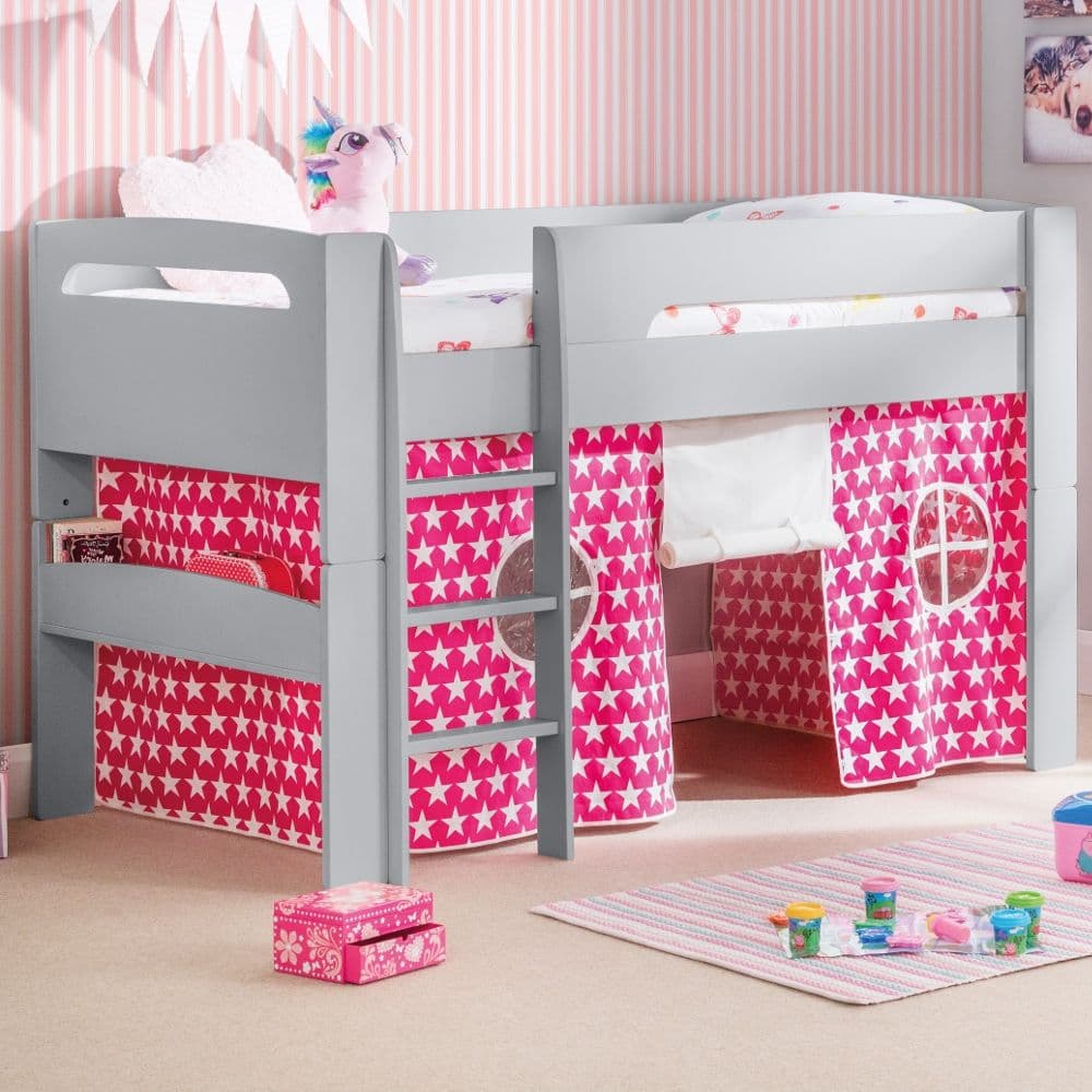 Pluto Dove Grey Mid Sleeper Starry Pink Tent Happy Beds