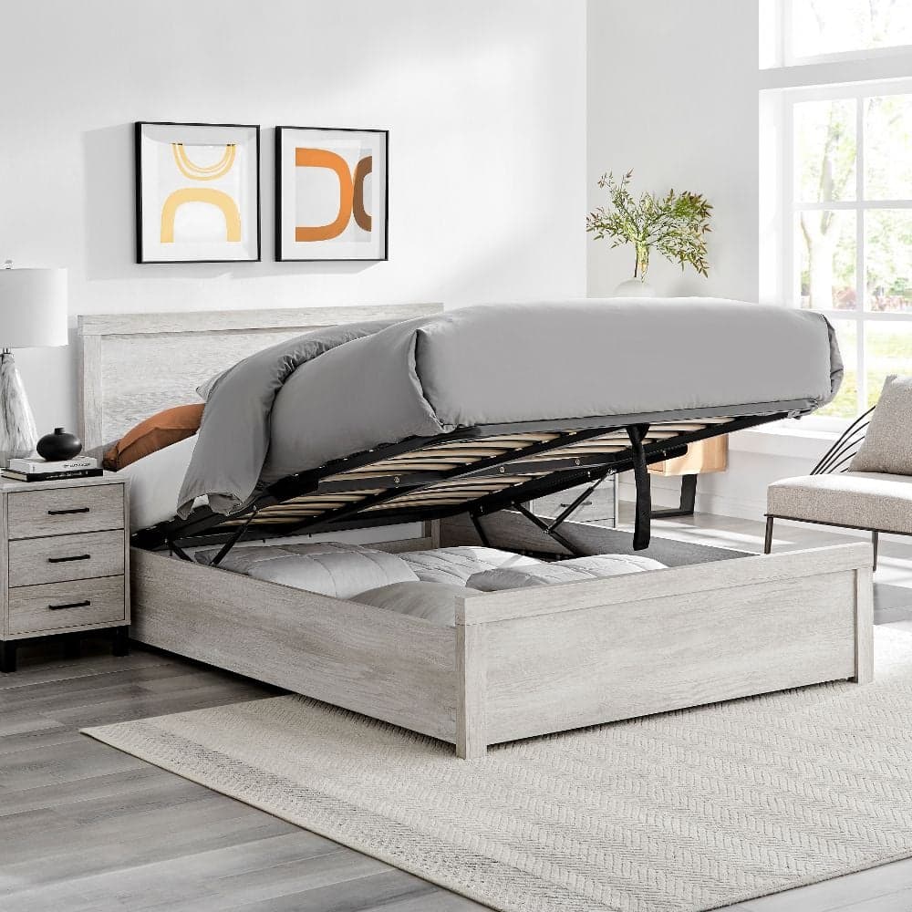 Oak platform store bed with drawers