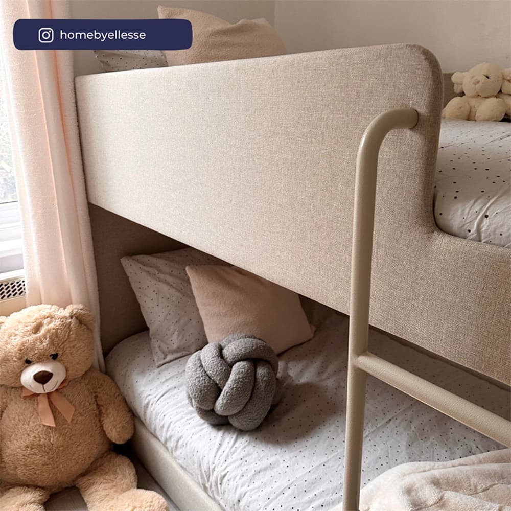 Saturn Oatmeal Fabric Bunk Bed Happy Beds