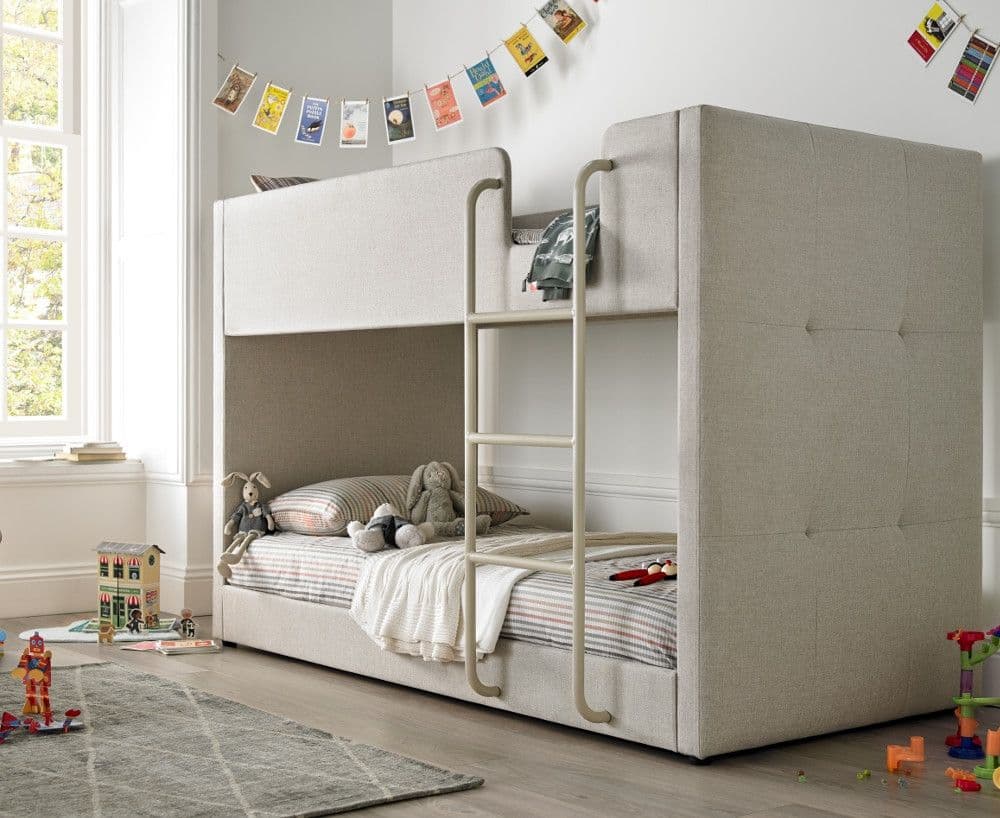 Saturn Oatmeal Fabric Bunk Bed Happy Beds