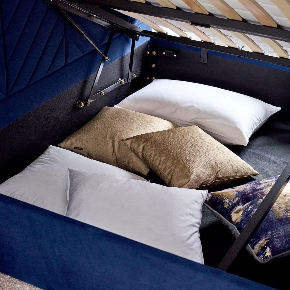 Sherlock Blue Velvet Ottoman TV Bed Happy Beds