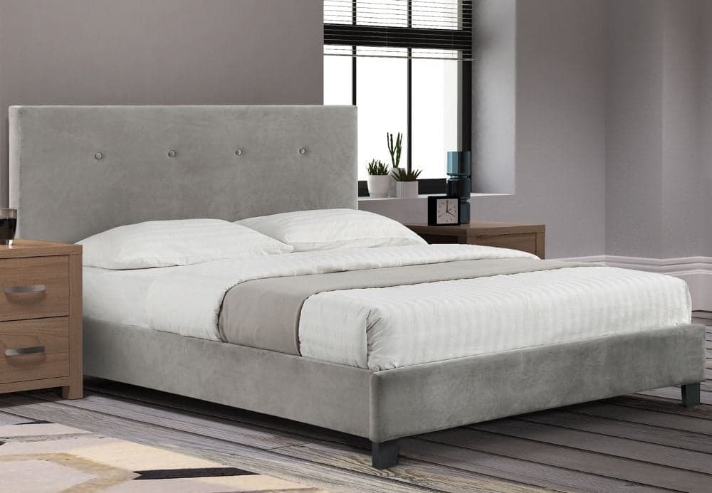 Light grey velvet upholstered deals bed