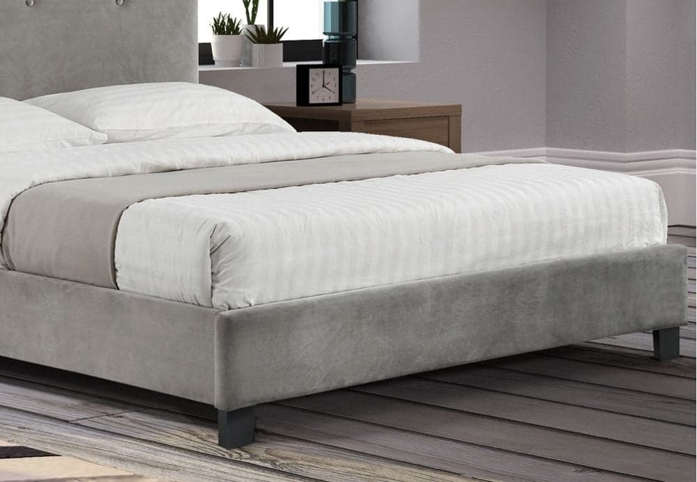 Light grey velvet sales upholstered bed