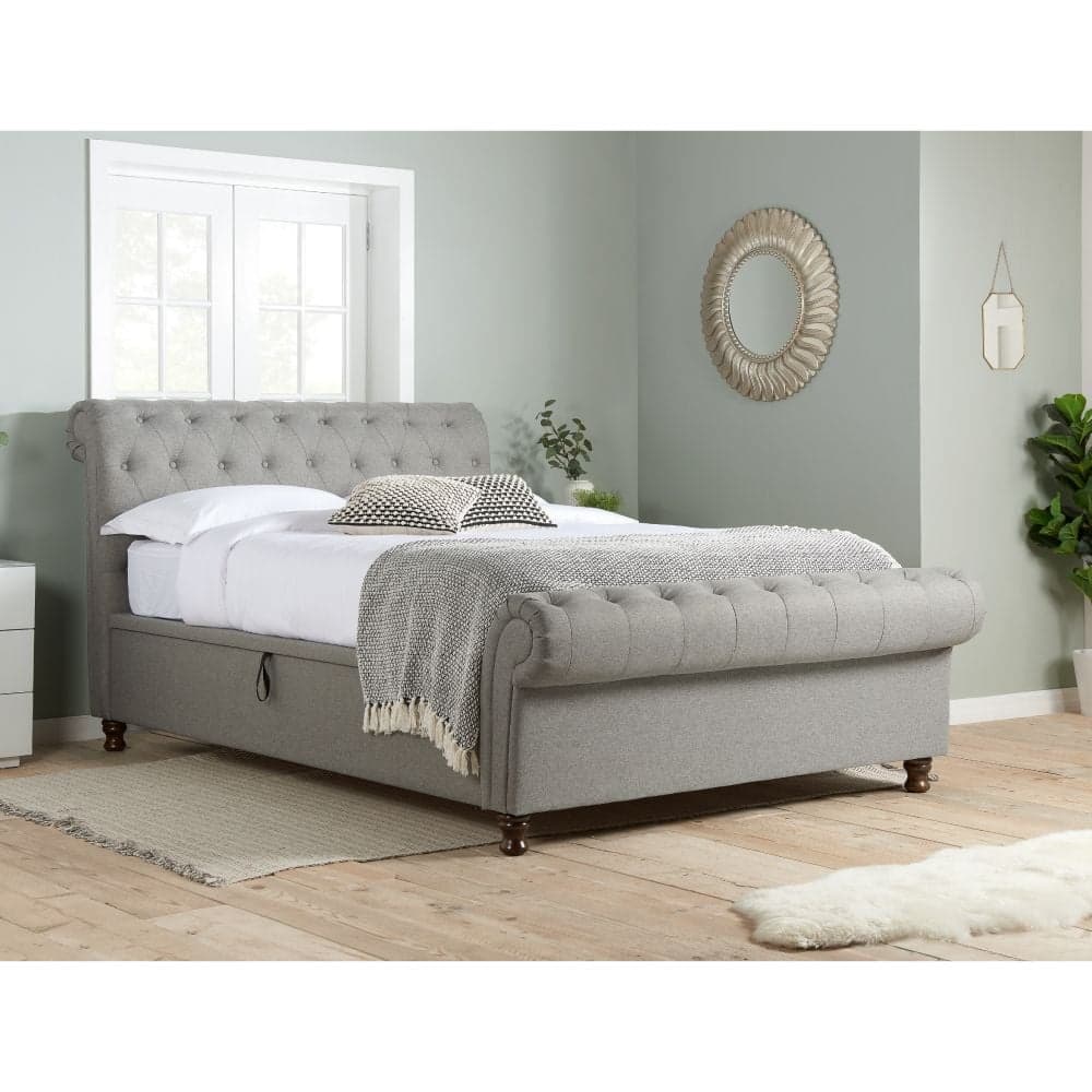 Castello grey fabric ottoman shop scroll sleigh bed