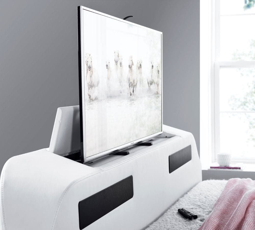 Titan 2 White Leather TV Media Bed Happy Beds