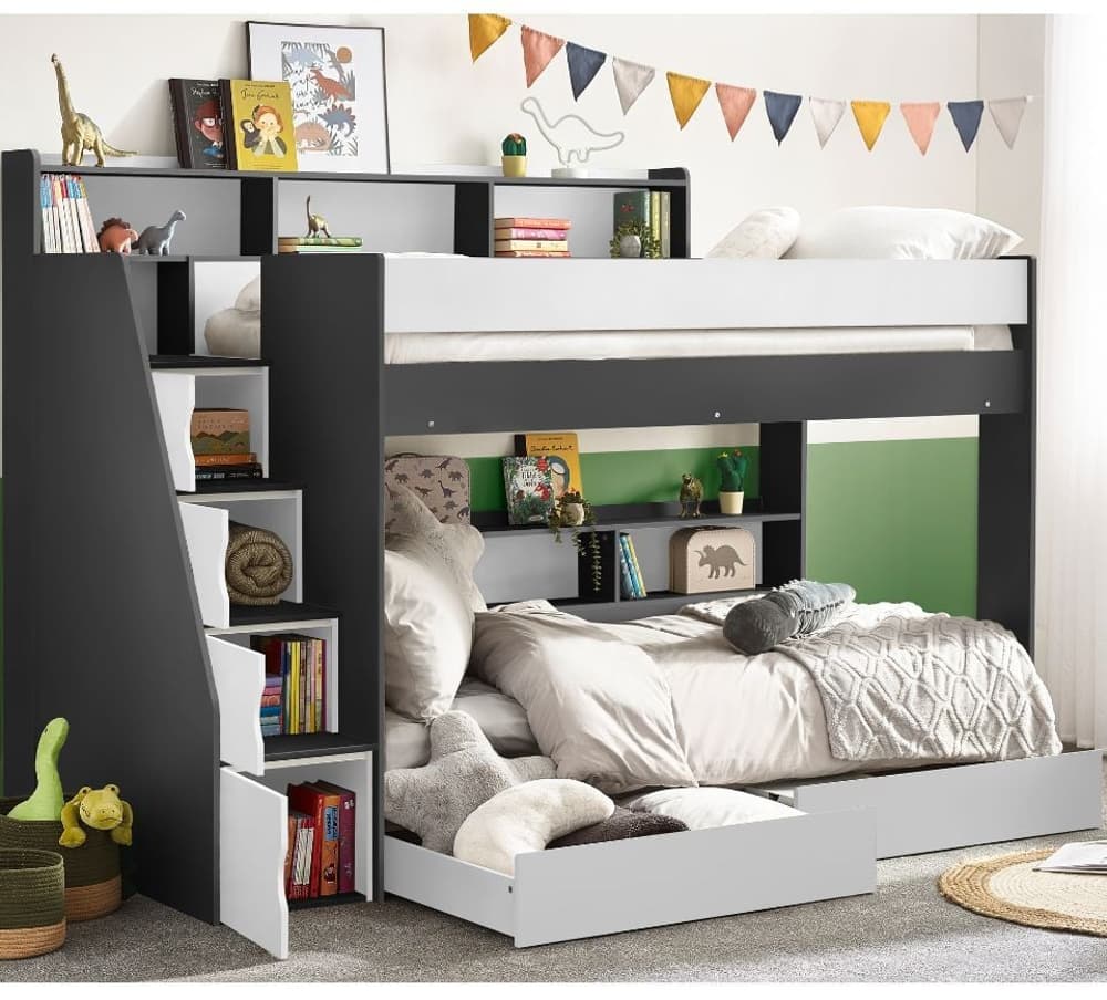 Grey bunk outlet bed with stairs