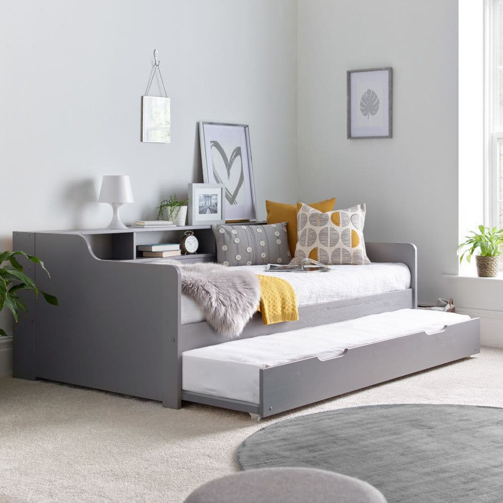 Tyler Grey Wood Day Bed with Guest Bed Trundle Happy Beds