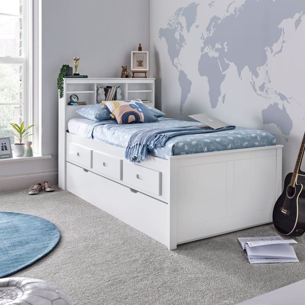 Kids white trundle bed cheap