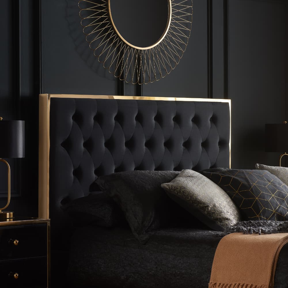 Black and gold velvet bed hotsell