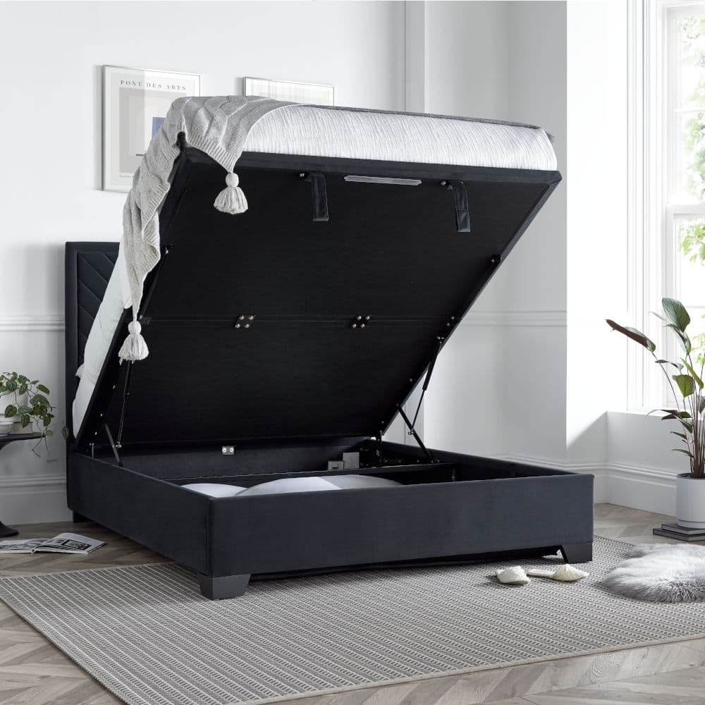 Watson Dark Grey Velvet Ottoman Storage Bed Happy Beds