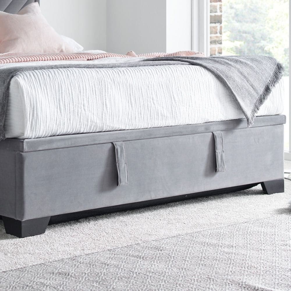 Watson Light Grey Velvet Ottoman Storage Bed Happy Beds