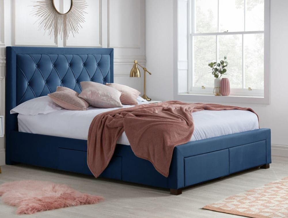 Woodbury Blue Velvet 4 Drawer Storage Bed Happy Beds