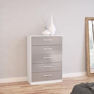 Lynx White and Grey 5 Drawer Chest