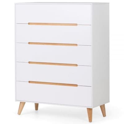 Alicia White and Oak 5 Drawer Wooden Chest