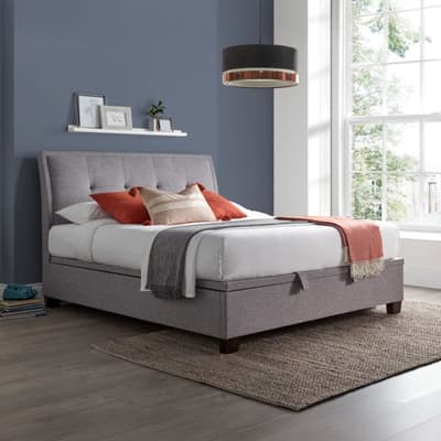 Accent Light Grey Fabric Ottoman Storage Bed