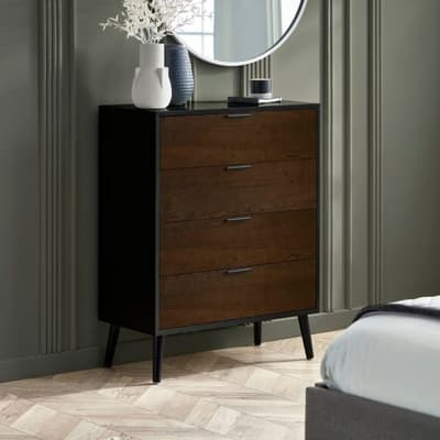 Alba Walnut and Black 4 Drawer Wide Chest