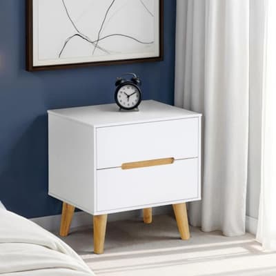 Alicia White and Oak 2 Drawer Wooden Bedside Table Alicia White and Oak 2 Drawer Wooden Bedside Table