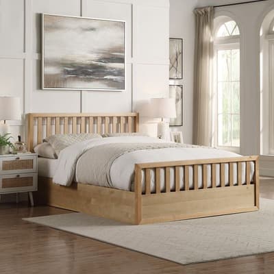 Alyn Oak Wooden Ottoman Storage Bed