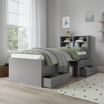 Arctic Grey Wooden 4-Drawer Bookcase Cabin Bed