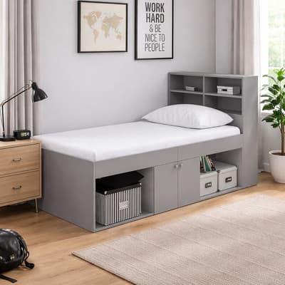 Arctic Grey Wooden Storage Bookcase Cabin Bed