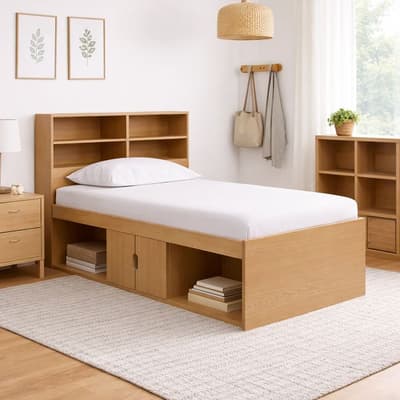 Arctic Oak Wooden Storage Bookcase Cabin Bed