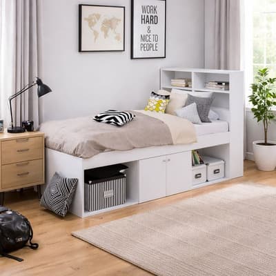 Arctic White Wooden Storage Bookcase Cabin Bed
