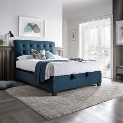 Ashbrooke Blue Velvet Ottoman Storage Bed