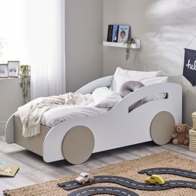 Atlantis White and Taupe Wooden Car Toddler Bed