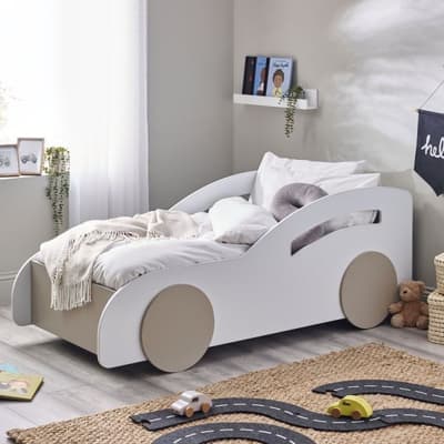 Atlantis White and Taupe Wooden Car Toddler Bed Atlantis White and Taupe Wooden Car Toddler Bed