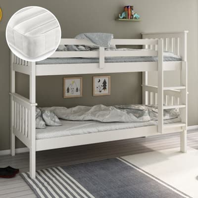 Atlantis White Bunk Bed with 2 Ethan Mattresses Included