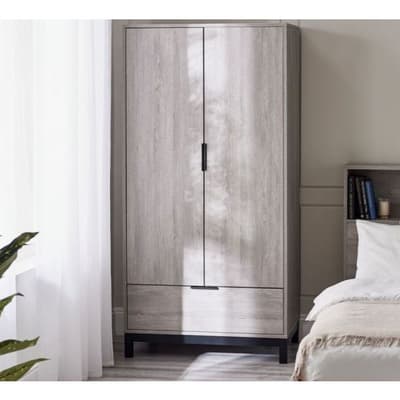 Bali Grey Oak 2 Door 1 Drawer Wooden Combination Wardrobe