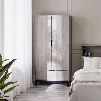 Bali Grey Oak 2 Door 1 Drawer Wooden Combination Wardrobe
