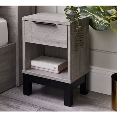 Bali Grey Oak 1 Drawer Wooden Bedside Table