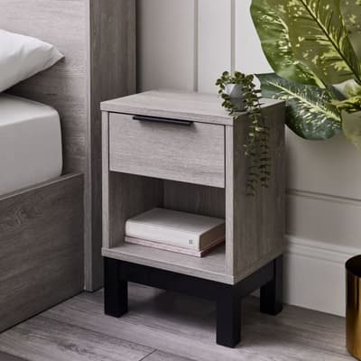 Bali Grey Oak 1 Drawer Wooden Bedside Table